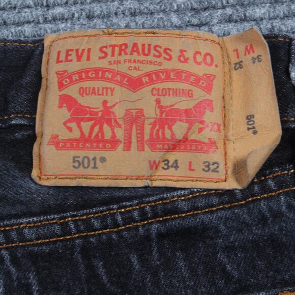 Levi's 501 Jeans Men's 34x32 Black Button Fly Straight Vintage Fade - Picture 7 of 11